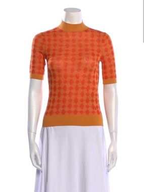 Tory Burch Orange and Coral Short-Sleeve Knit Top